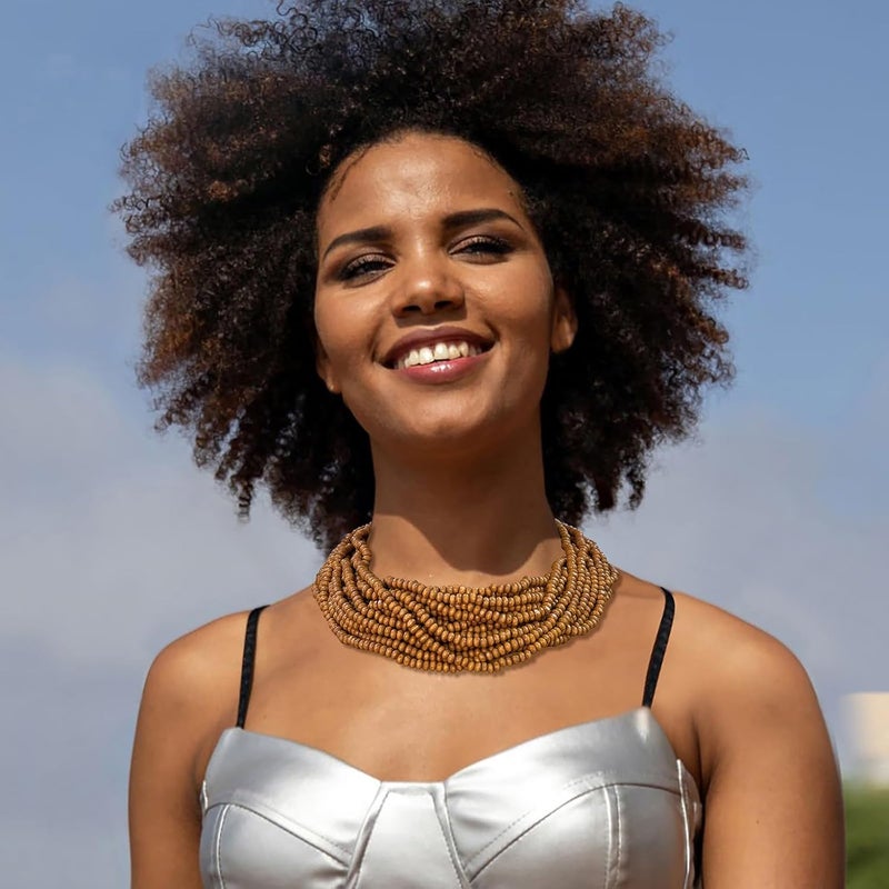 Coiris Beaded Strand Necklace for Women Boho Chunky Beaded Strand Necklace Bohemian Summer Beach Necklace Jewelry for Women(N0059-Black) - Image 2